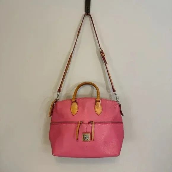 Dooney and Bourke Dillen Satchel Crossbody Bag Bubble Pink Double Pocket Leather - Picture 2 of 9